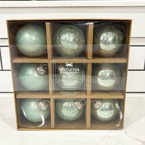 Set of 9 Kugel Style Teal Mercury Glass Christmas Ornaments Crackled